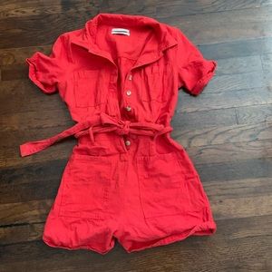 Urban outfitters red denim romper